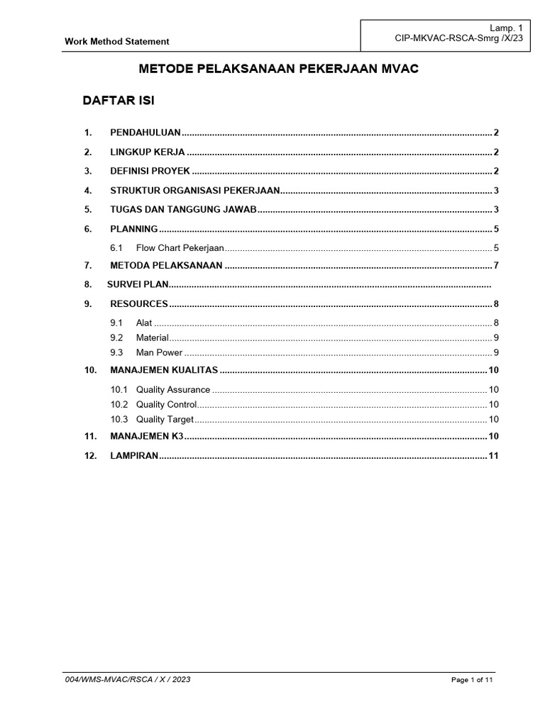 Metode Pelaksanaan Pekerjaan MVAC | PDF