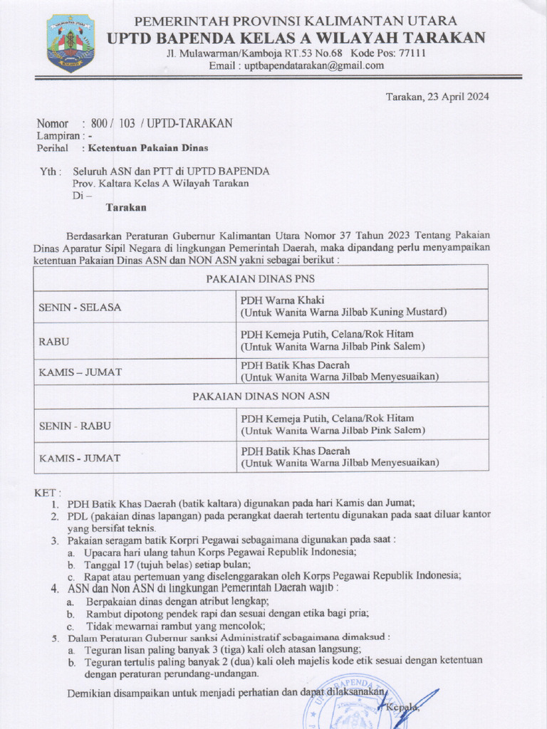 Ketentuan Pakaian Dinas | PDF