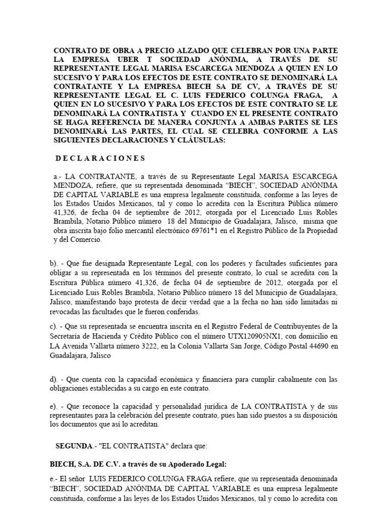 Contrato Obra Precio Alzado | PDF | Derecho civil (sistema legal ...