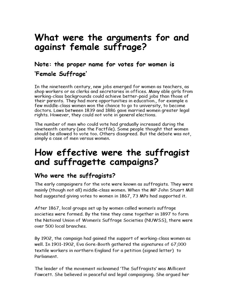 Female Suffrage: Arguments and Campaigns | PDF | Suffragette | Emmeline ...