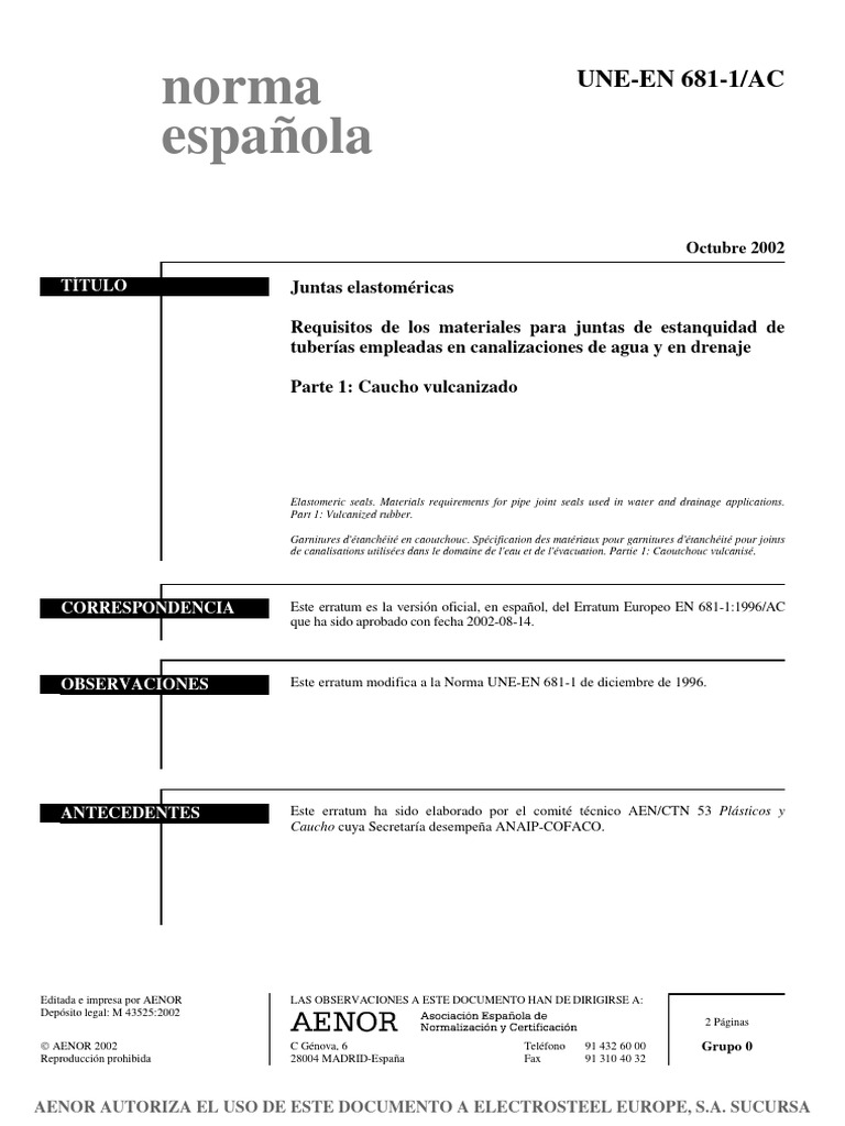 Norma UNE-EN 681-1: Juntas elastoméricas | PDF | Tecnología