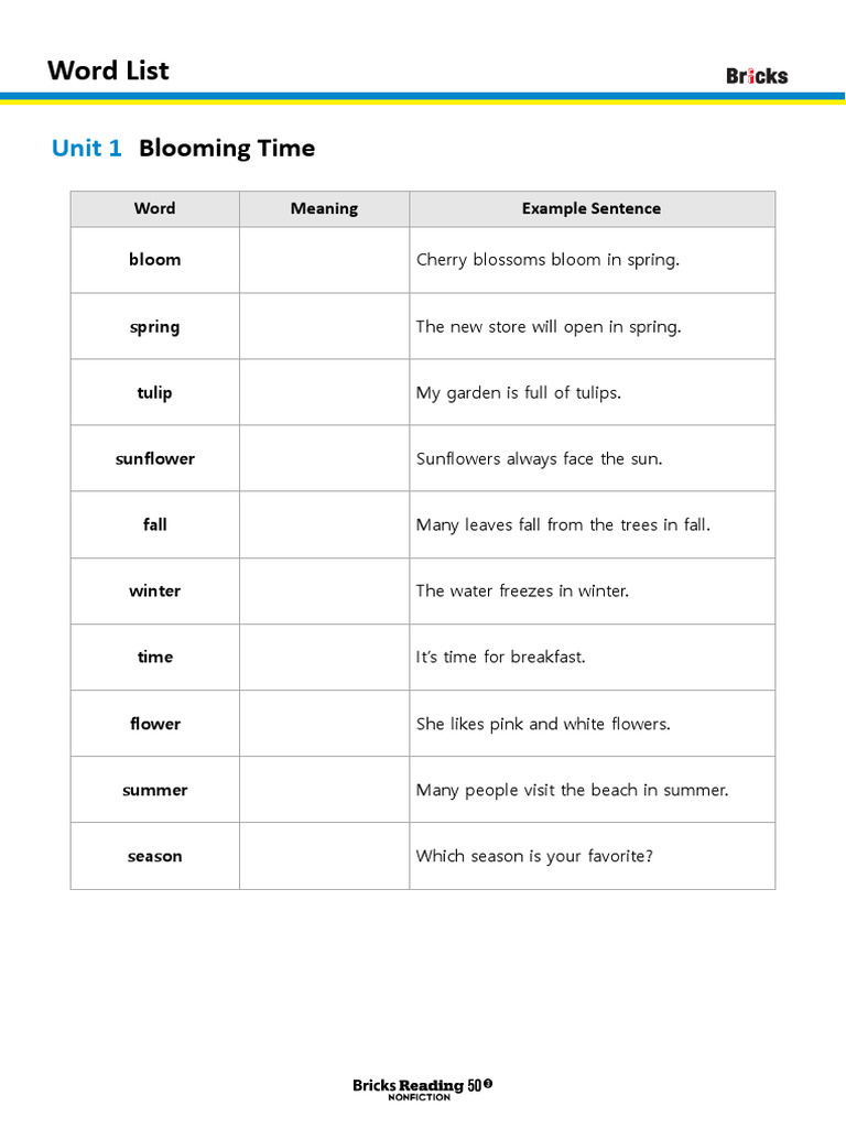 Bricks reading 50 nonfiction l3 word list eng pdf broccoli cabbage