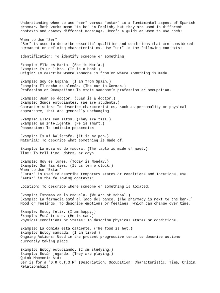 When To Use Ser | PDF | Linguistics