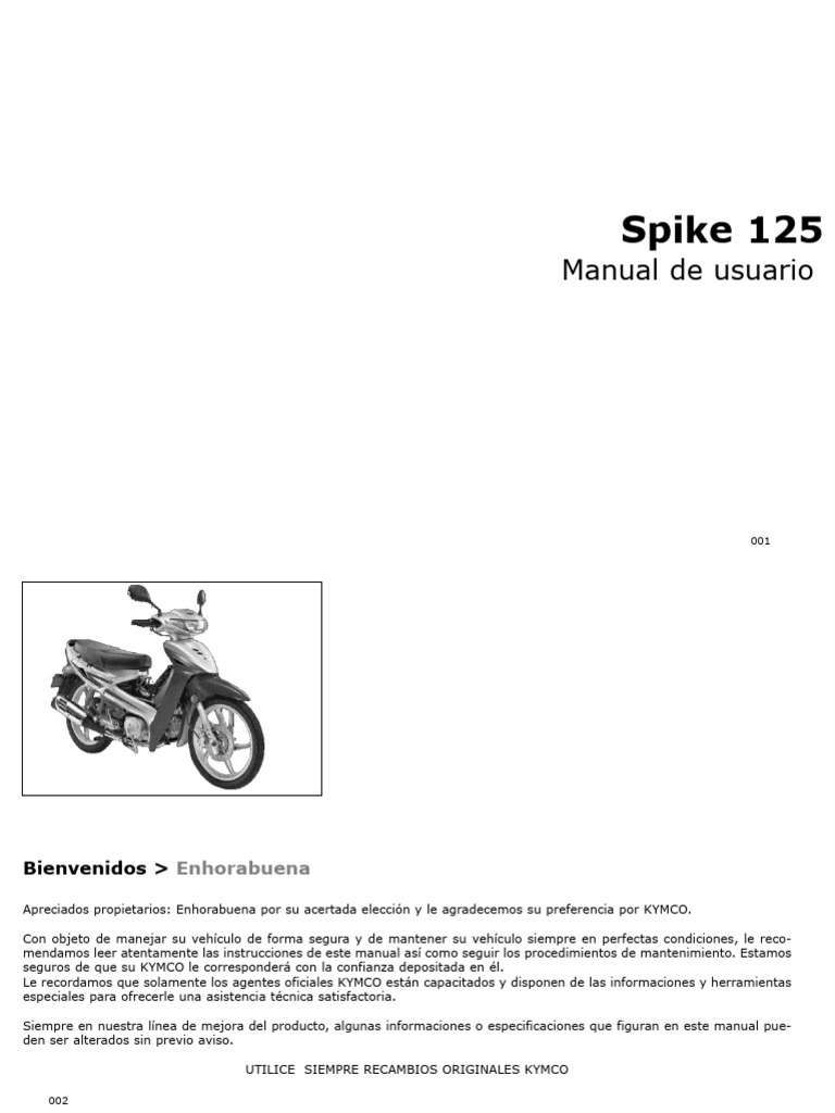 Manual de Usuario Kymco Spike 125 | PDF | Neumático | Cambiar