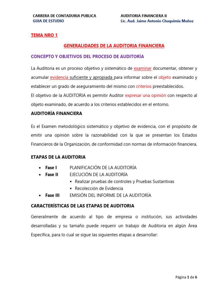 Guía de Auditoría Financiera II | PDF | Auditoría | Contralor