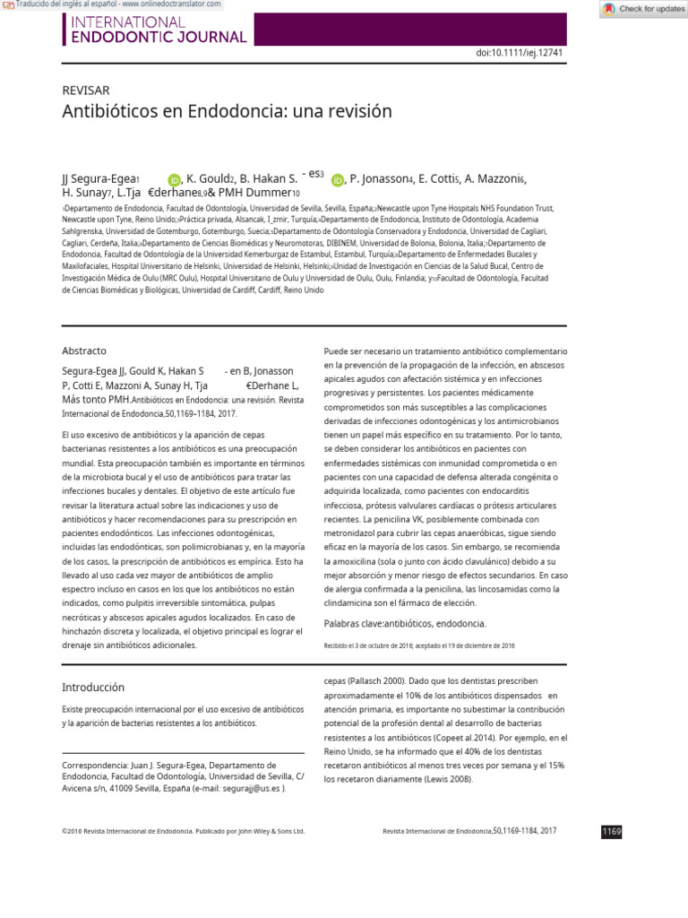 Int Endodontic J 2016 Segura‐Egea Antibiotics in Endodontics a