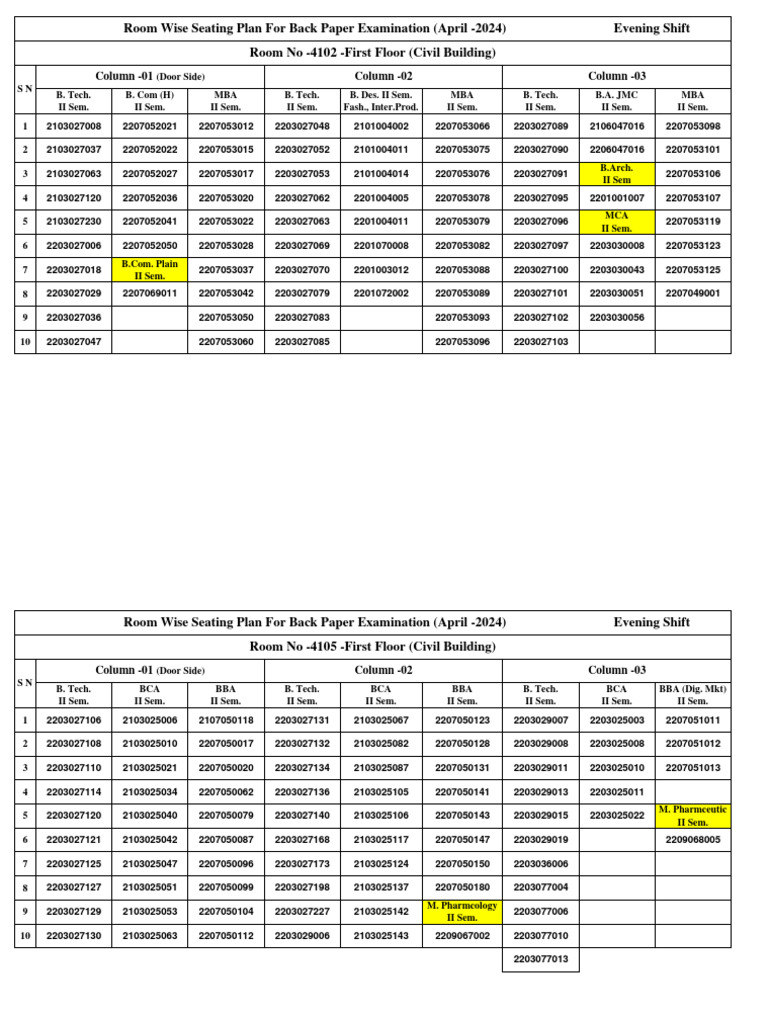 Back Paper Exam Seating Plan April 2024 | PDF | Qualifications ...