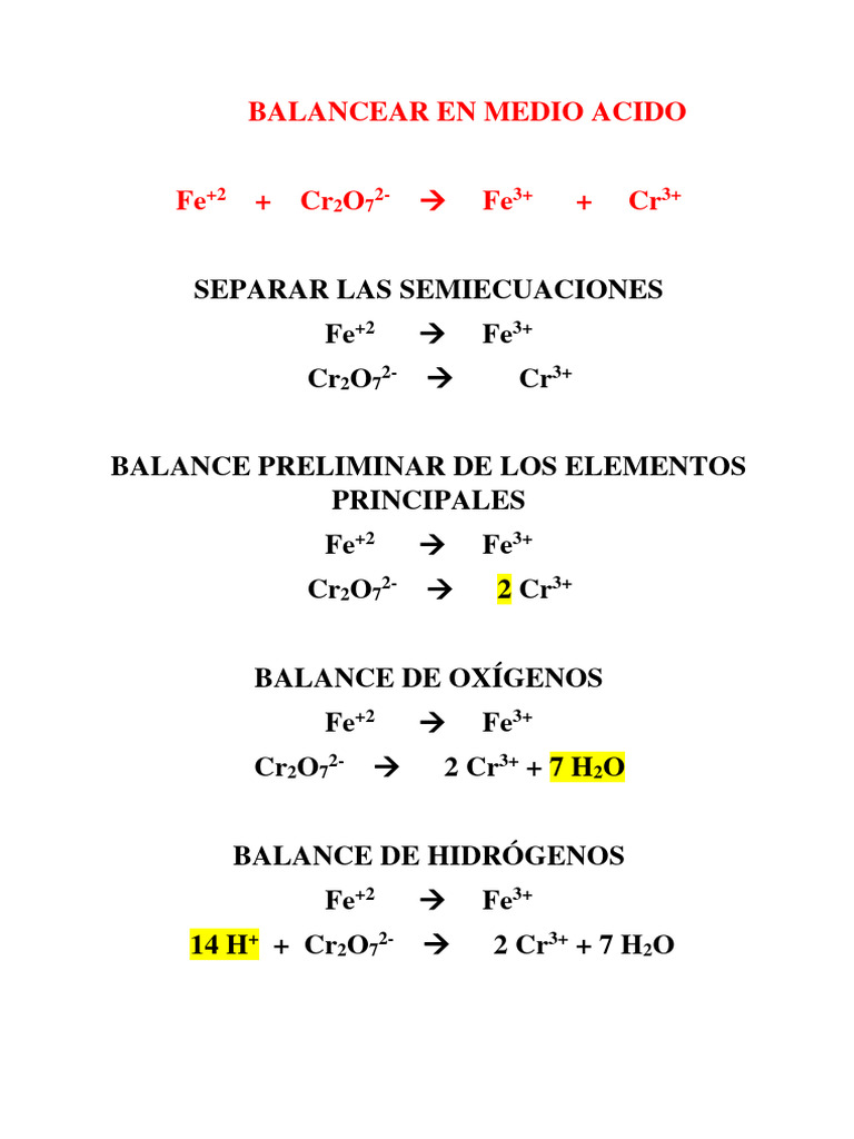 Balance de Ecuaciones Redox Medio Acido y Basico | PDF | Redox ...