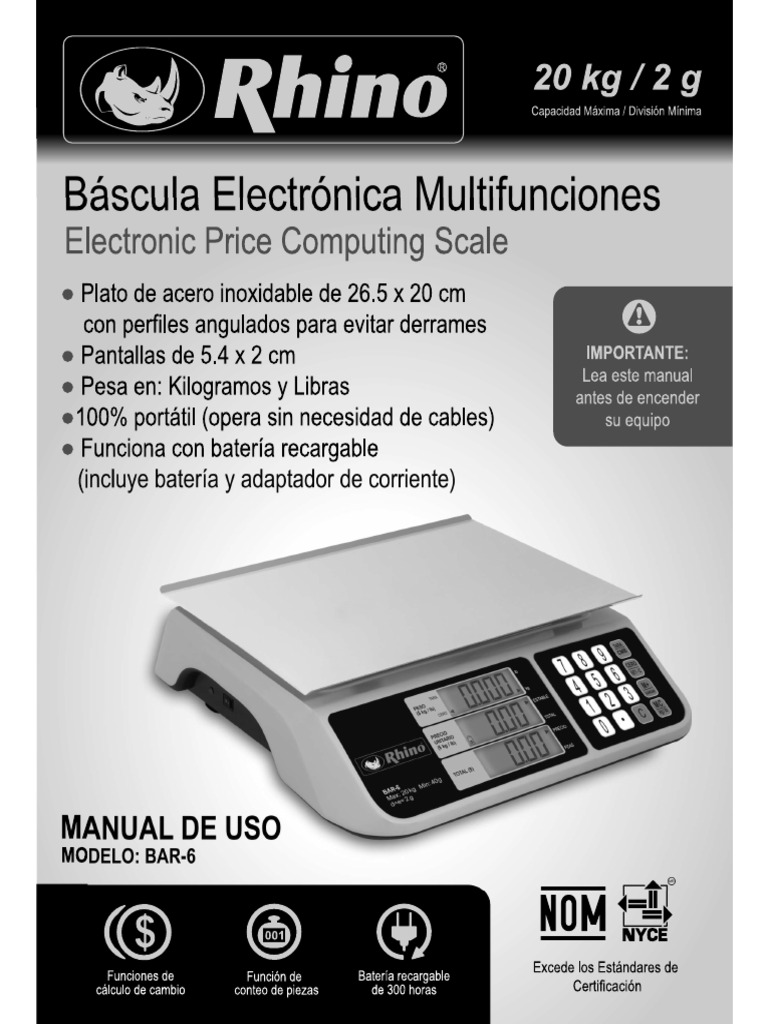 Manual Bascula Rhino BAR-6 | PDF