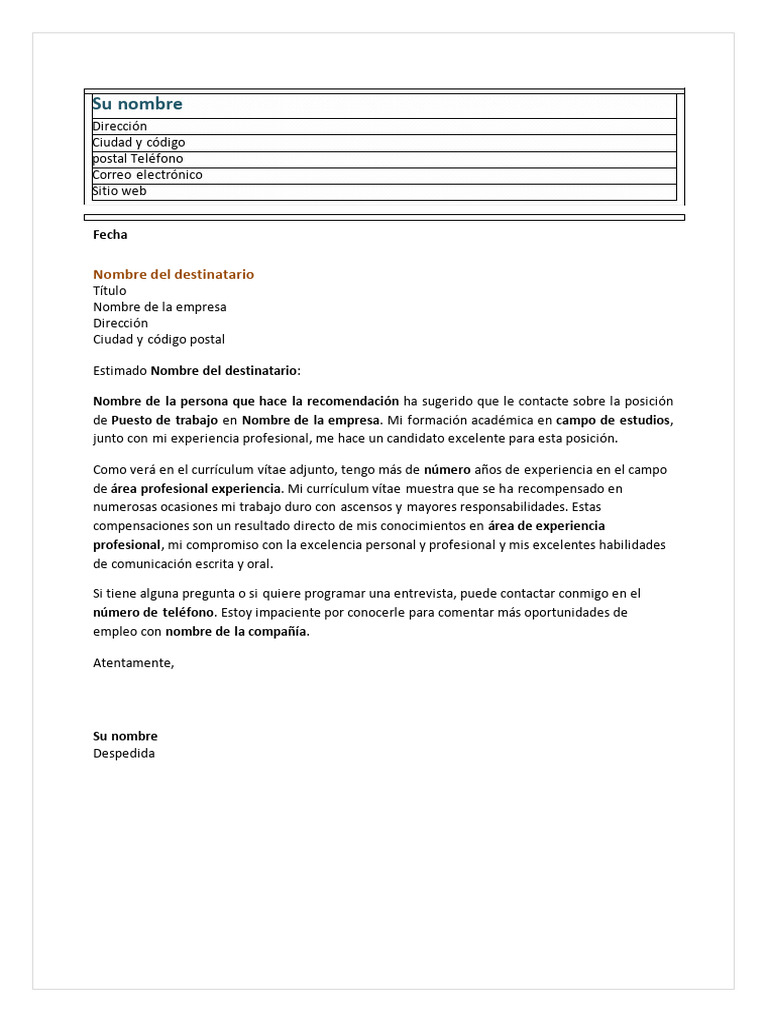 5 plantillas de word para la carta de presentaci n del cv pdf plan