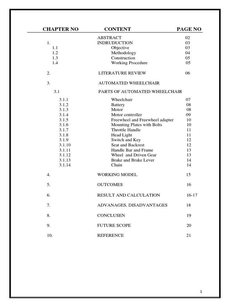 Fabrication of Automated Wheelchair For Disabled People SYNOPSIS PDF