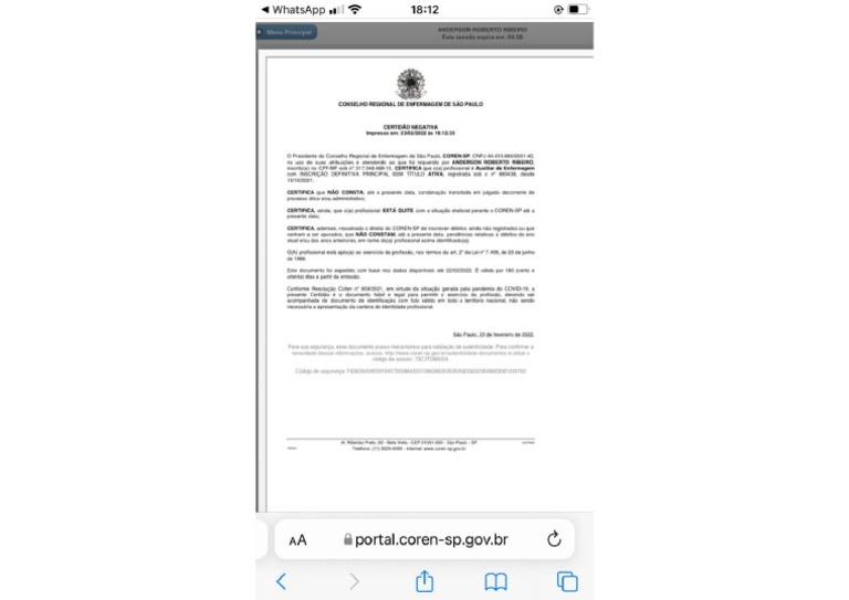 Certidão Do Coren Pdf