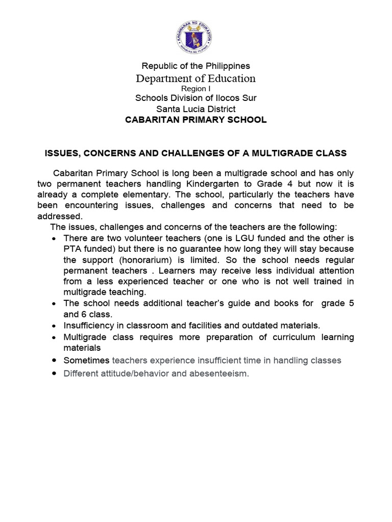 Report On Issues, Challenges and Concerns of A Multigrade Class | PDF