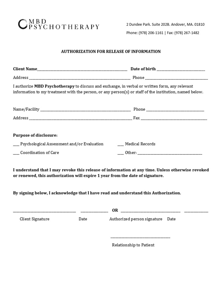 Authorization for Release of Information | PDF