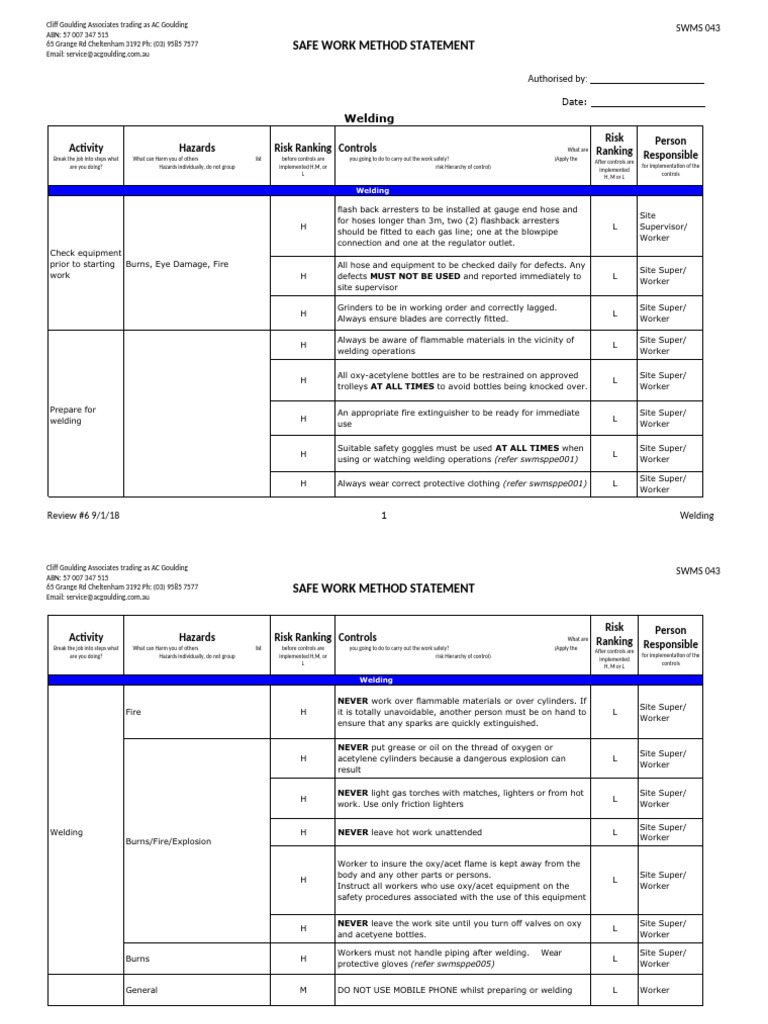 Welding Safe Work Method Statement | PDF | Welding | Construction