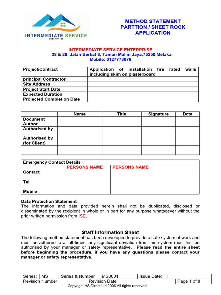 Sheet Rock SWMS | PDF | First Aid | Personal Protective Equipment