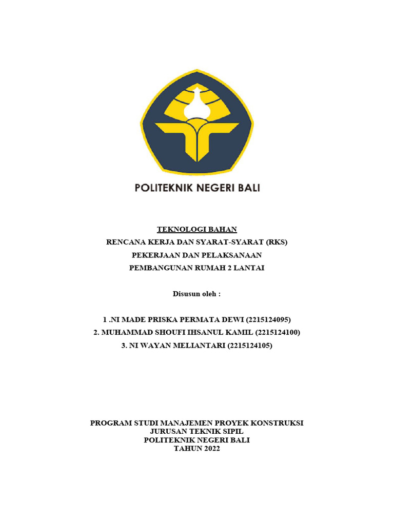 Rencana Kerja Dan Syarat-Syarat (RKS) Pekerjaan Dan Pelaksanaan ...