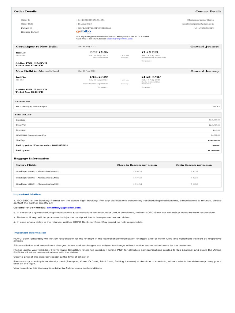 Order Details Contact Details: Indigo | PDF | Identity Document | Payments