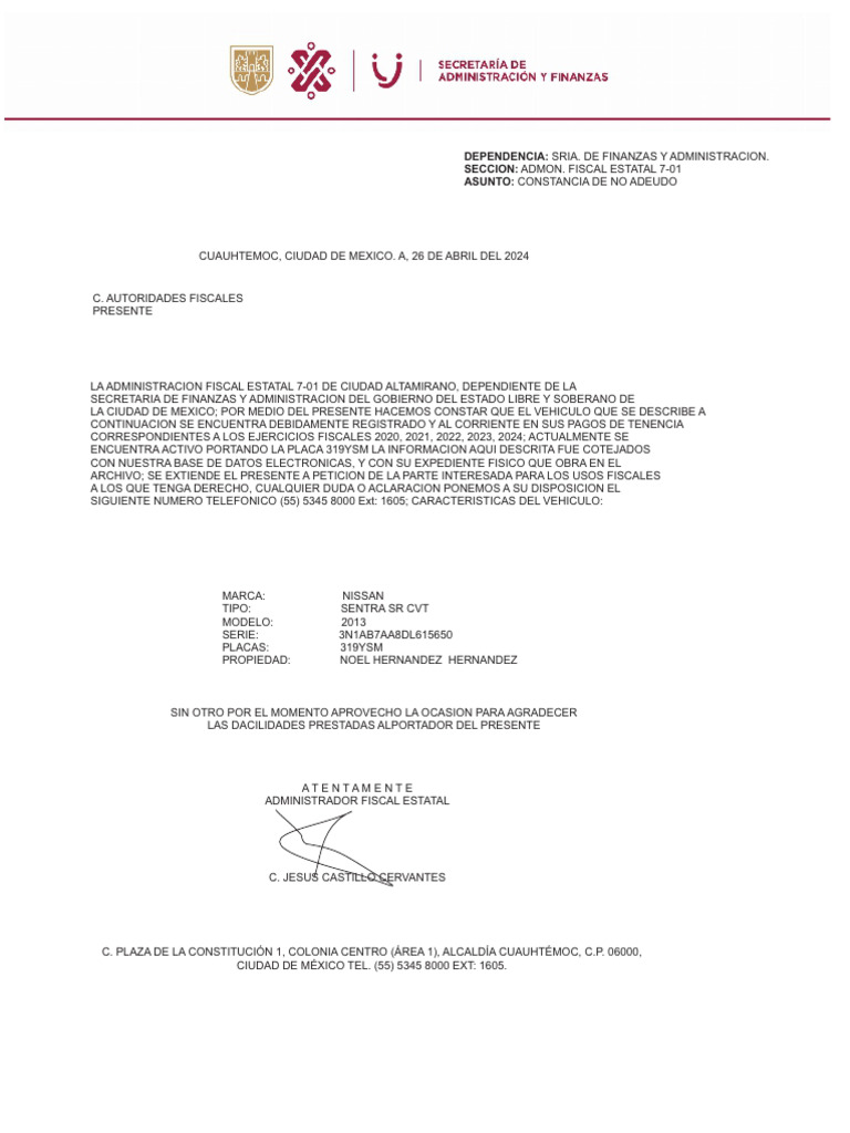 Certificado de Pagos CDMX | PDF