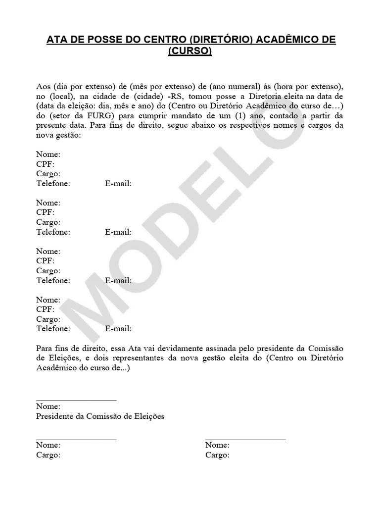 Ata de Posse do Diretório Acadêmico | PDF