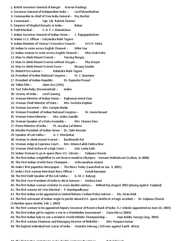 Notable Firsts in Indian History | PDF | Nature