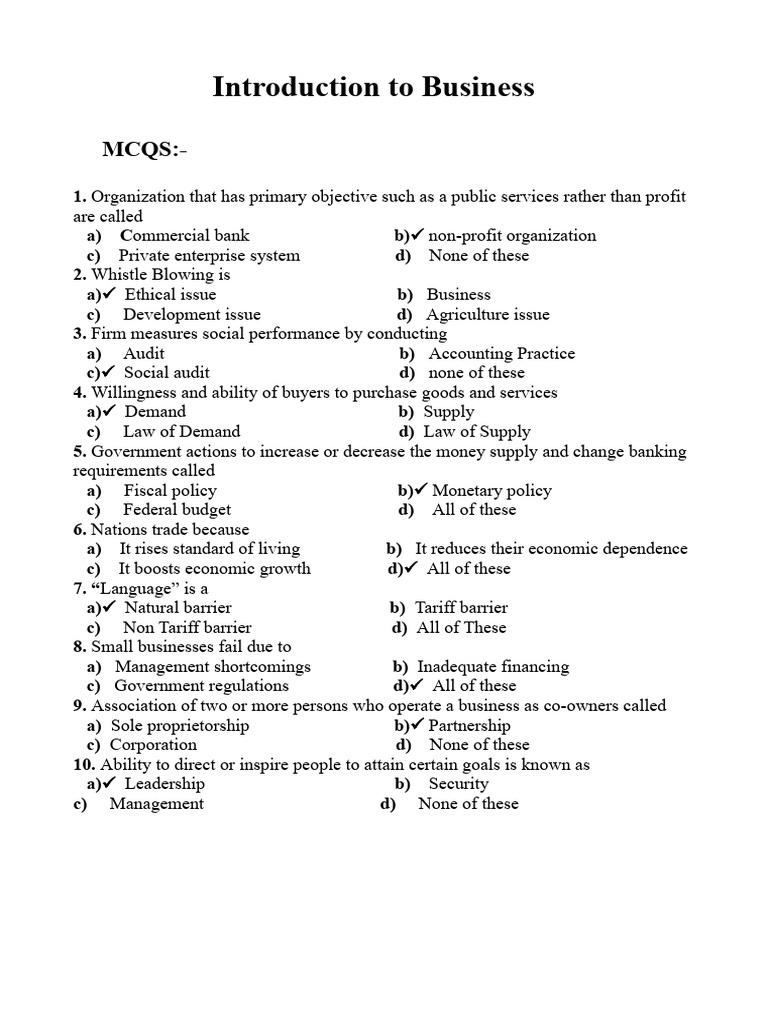 Business Basics: MCQs and Key Concepts | PDF | Business | Banks