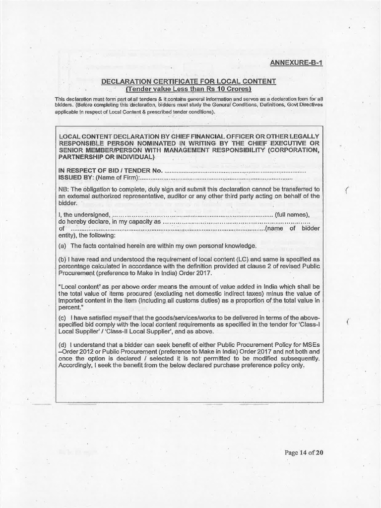 13 Enclosure 13_ Format for Self-Certification by Local Suppliers ...