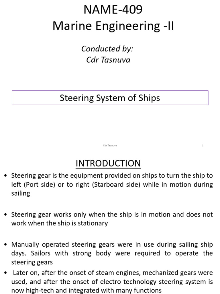 Lecture 6 Steering System 2023 PDF Piston Rudder