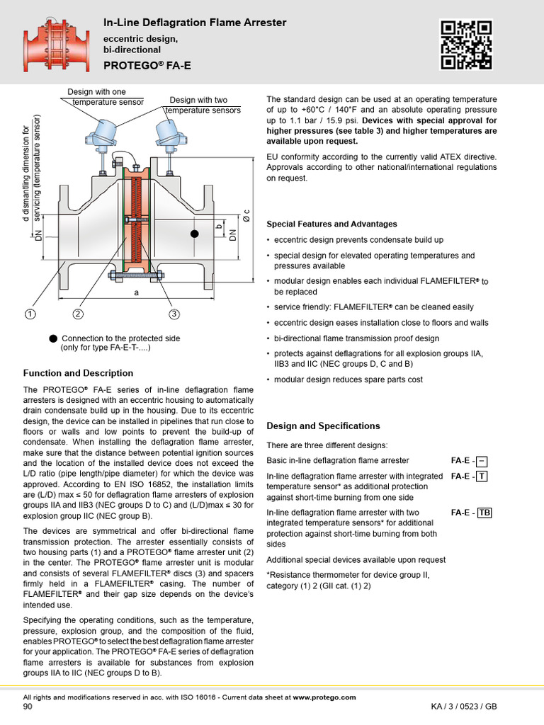 In-Line Deflagration Flame Arrester Protego Fa-E: Eccentric Design, Bi ...
