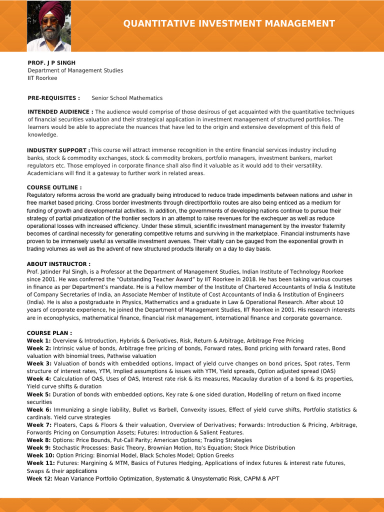 Quantitative Investment Management Course | PDF | Bond Duration ...
