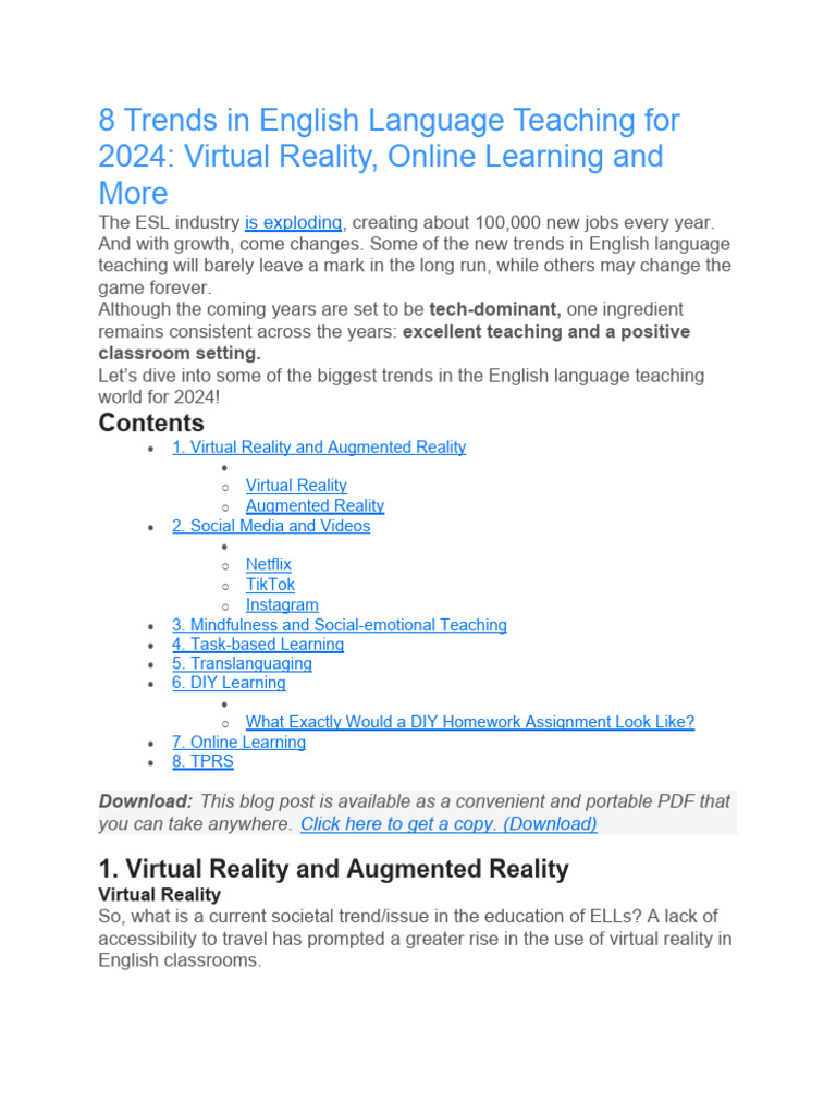 8 Trends In English Language Teaching For 2024 Pdf Educational