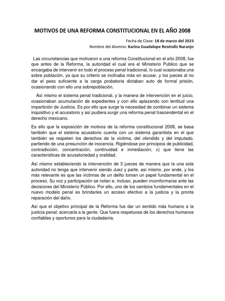 Motivos de la Reforma Constitucional 2008 | PDF | Derecho