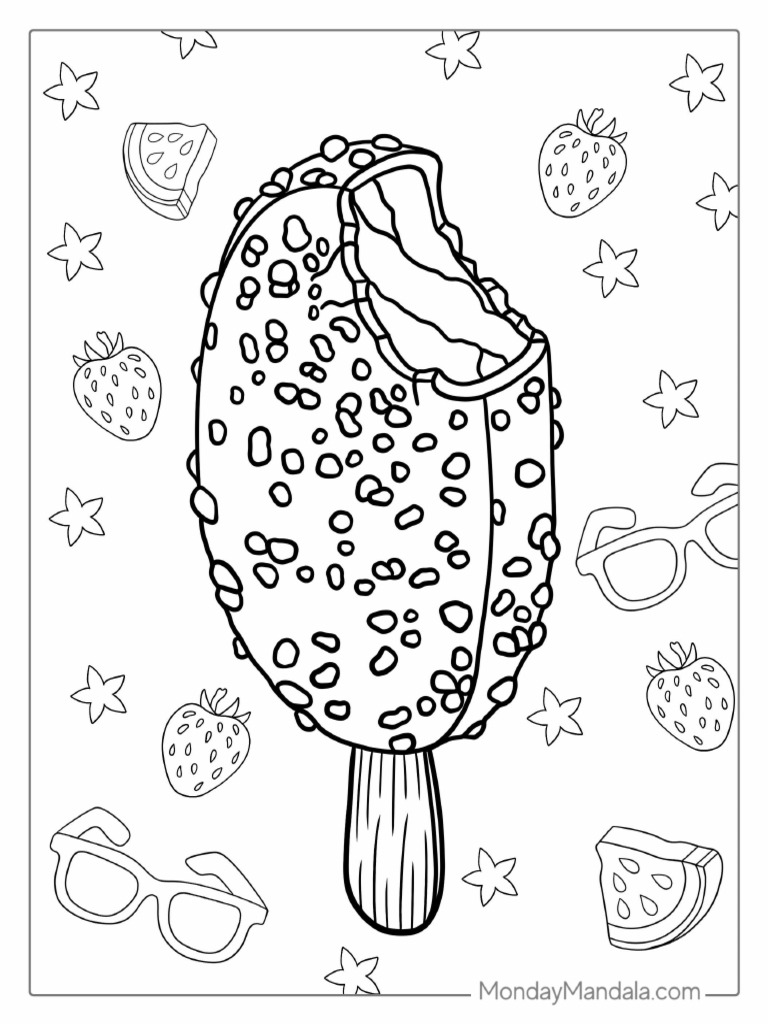 Choc Chip Ice Cream Bar Coloring Page for Preschoolers | PDF