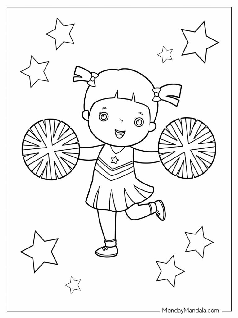 Chibi Cheerleader With Stars Coloring Page for Preschoolers | PDF
