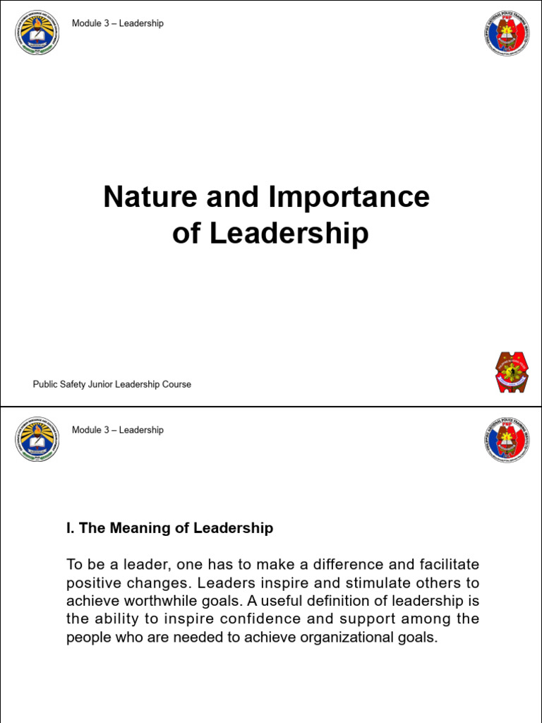 Mod 3 Nature Importance of Leadership | PDF | Leadership | Social ...