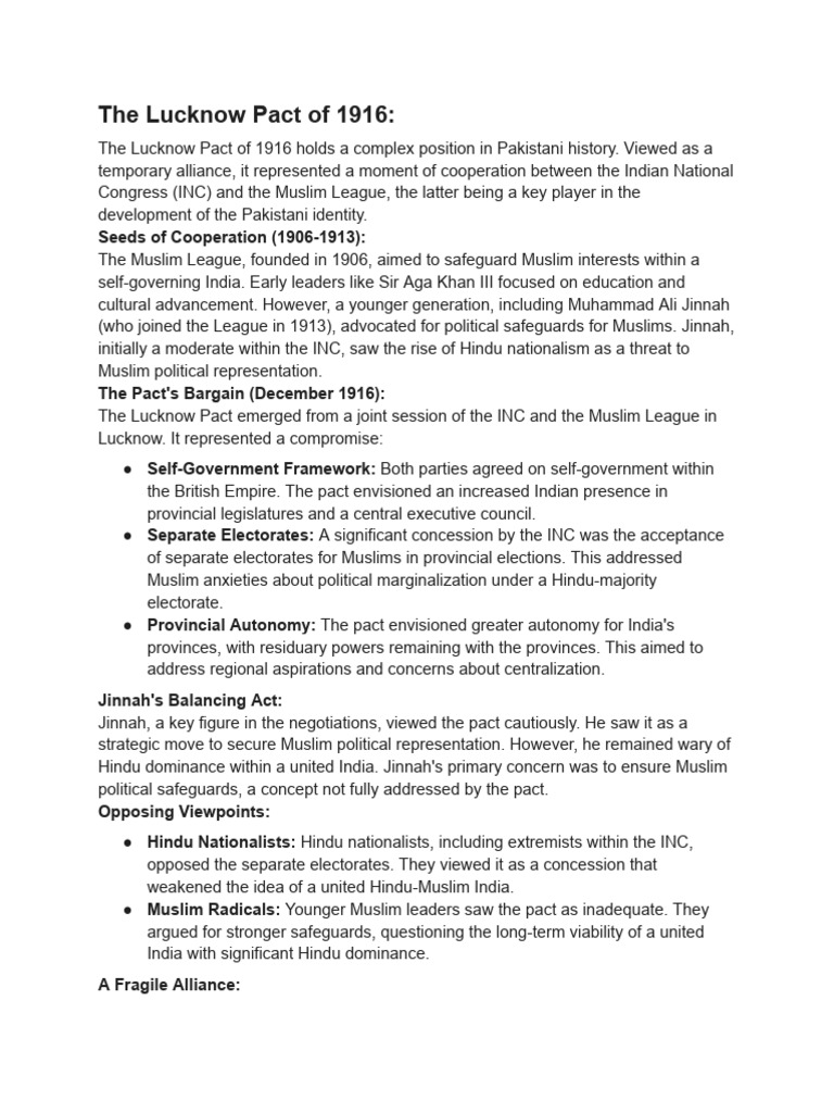 What Is The Significance Of Lucknow Pact 1916