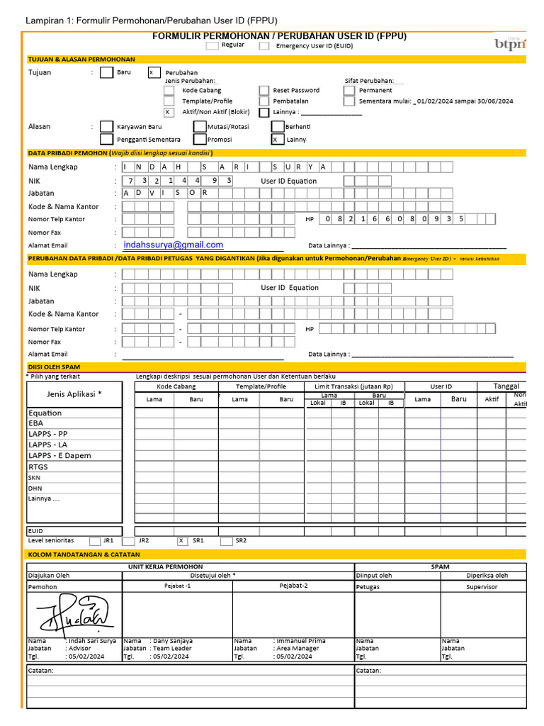 Formulir Permohonan User ID Baru | PDF