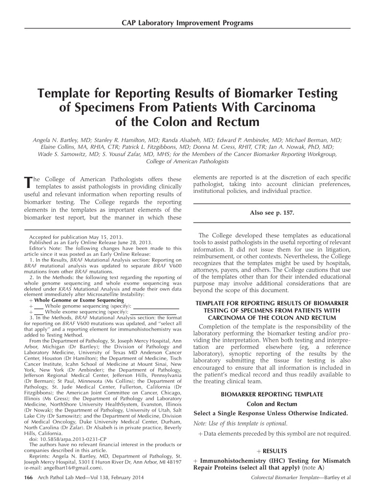 Colorectal Biomarker Testing Template | PDF | Colorectal Cancer ...