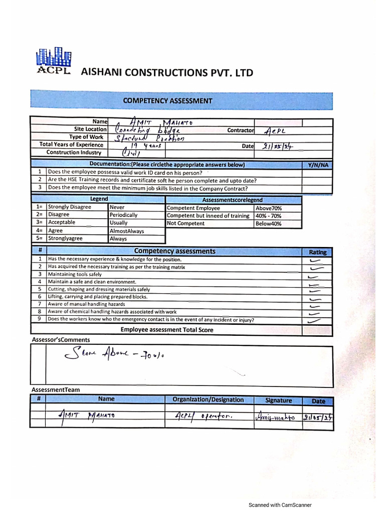 Operator Competency Test - ACPL | PDF