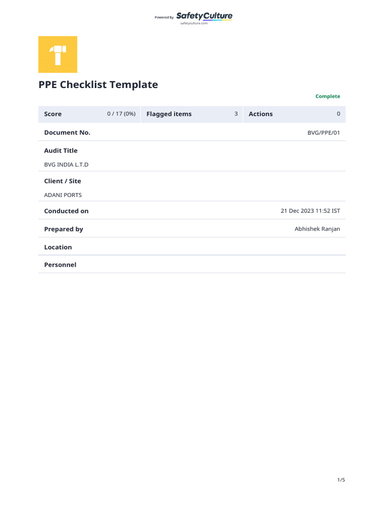 PPE Checklist Template | PDF | Personal Protective Equipment ...