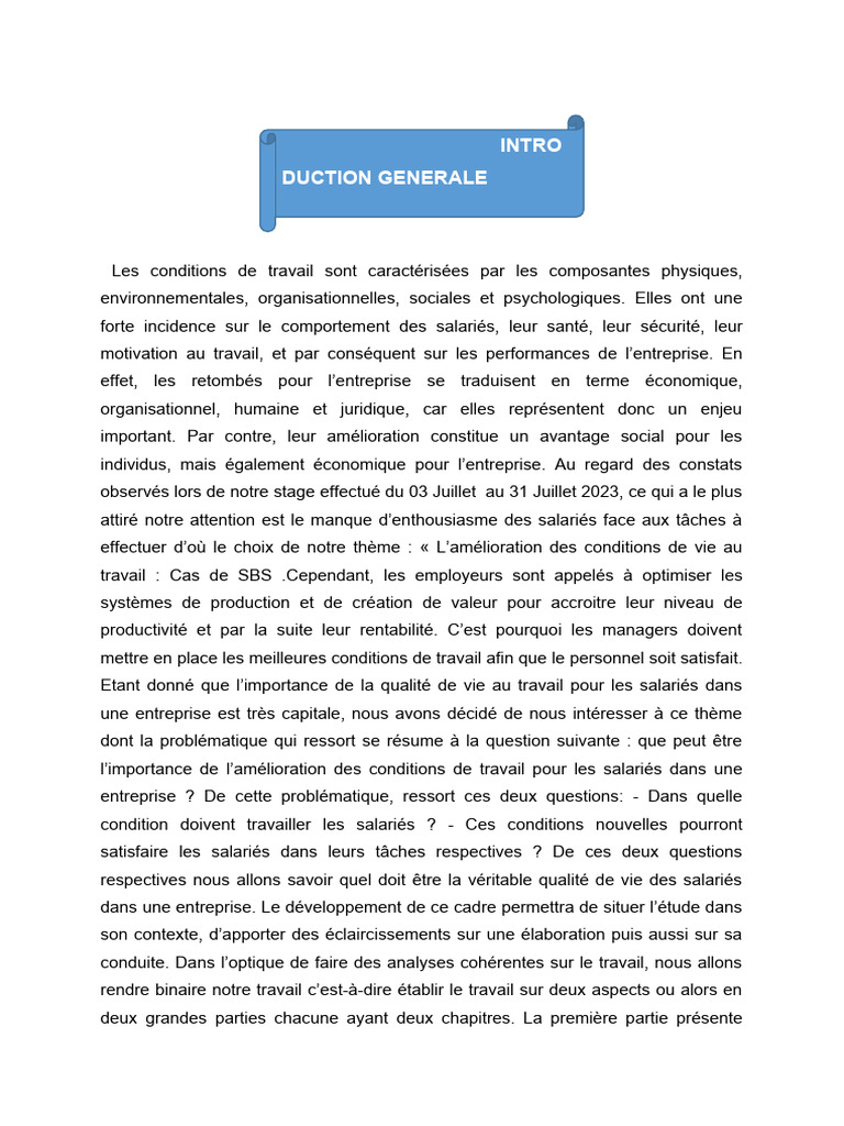 Amélioration des conditions de travail chez SBS | PDF | Business ...