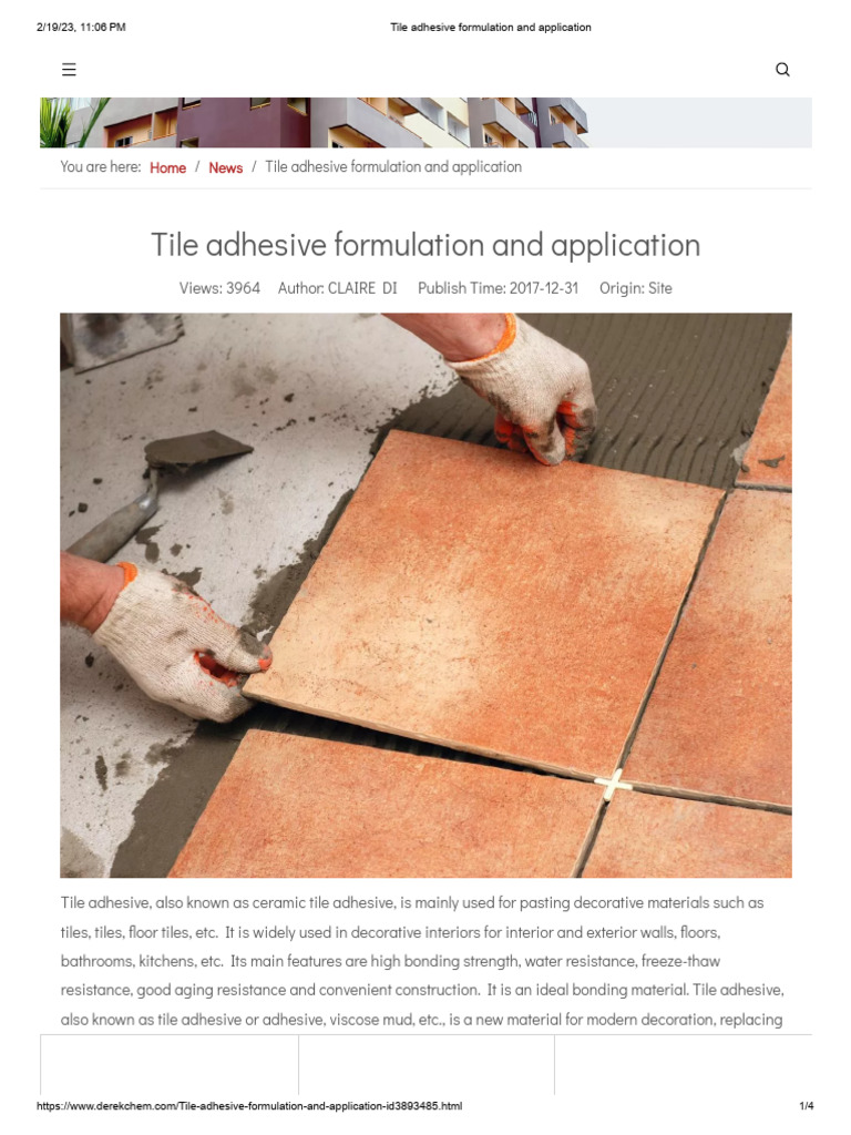 Tile Adhesive Formulation and Application Download Free PDF Adhesive Tile