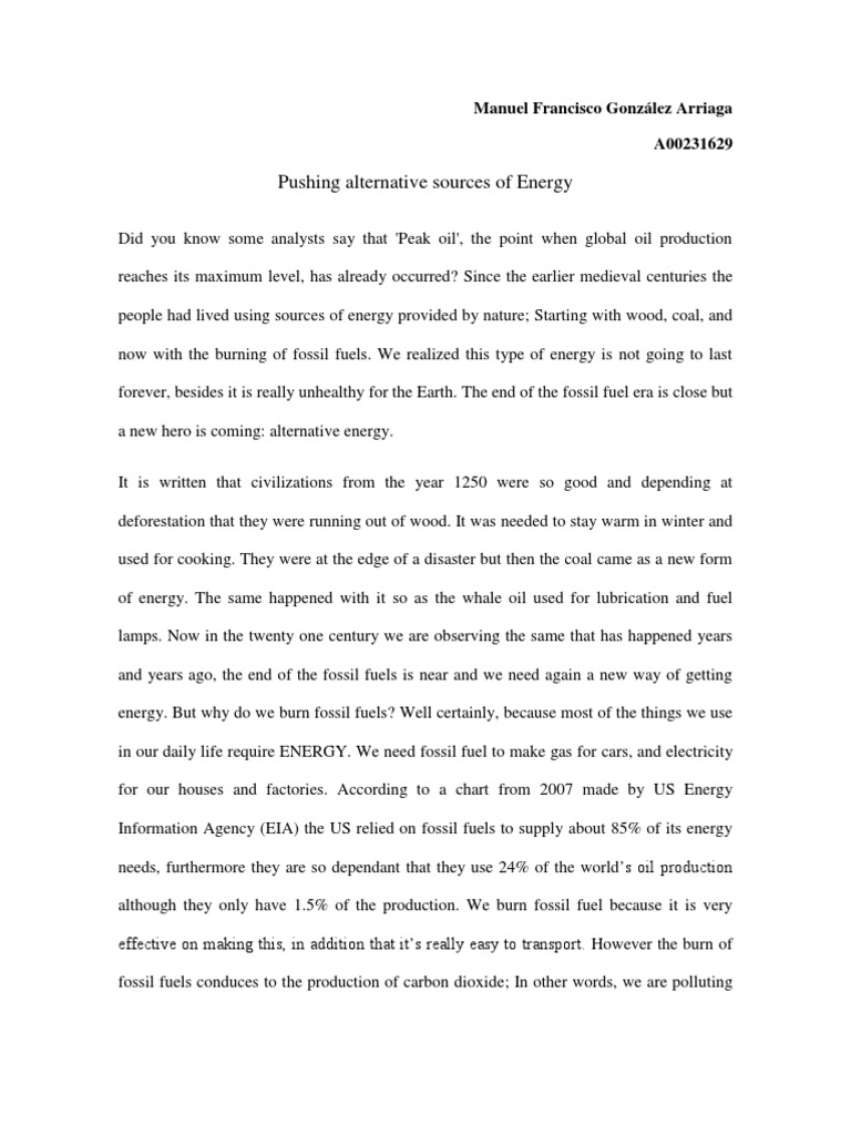 Alternative Sources of Energy Essay Energy Development Alternative