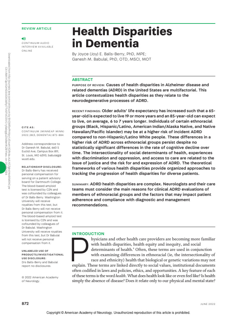 Health Disparities in Dementia | PDF | Health Equity | Race (Human ...