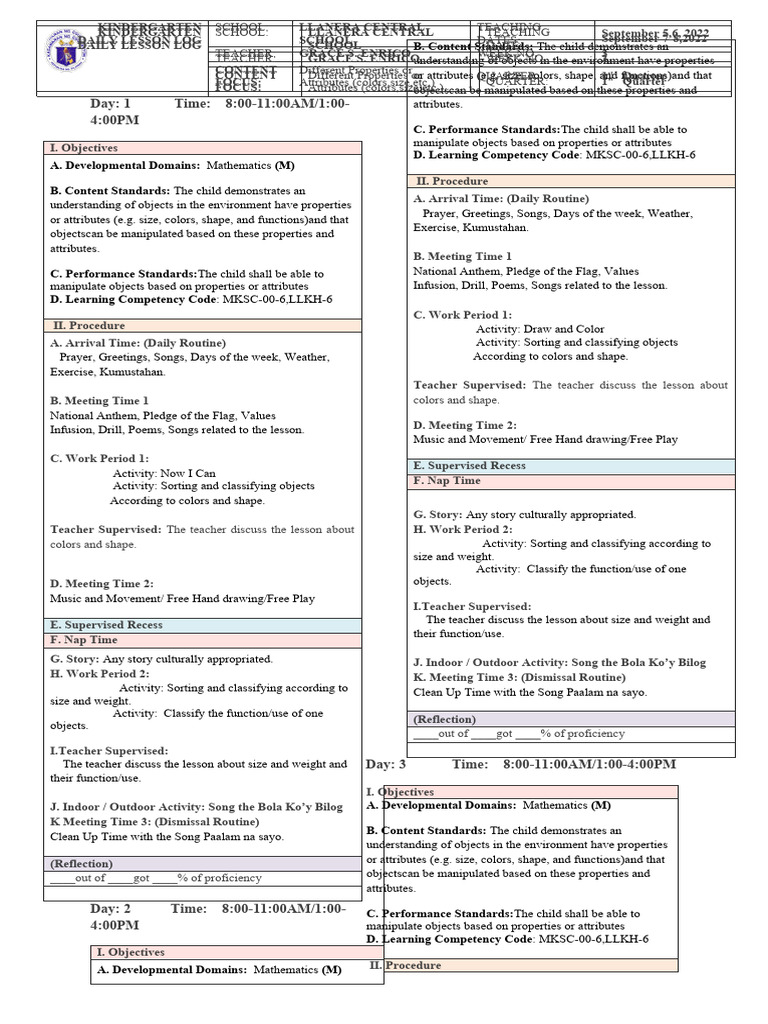Q1 week 3 kindergarten dll download free pdf teachers