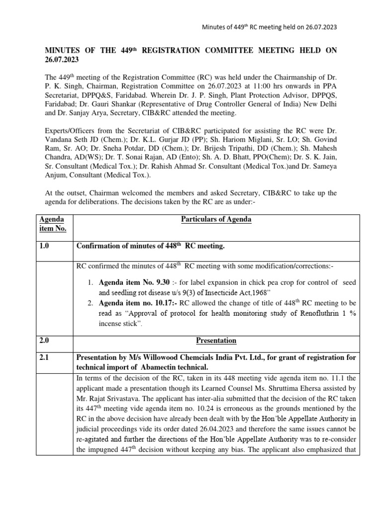 Minutes of 449th RC Meeting Summary | PDF
