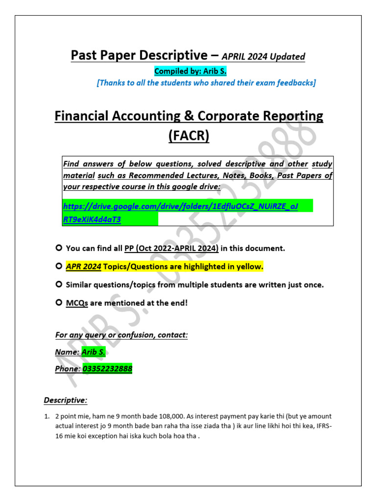 Financial Accounting Exam Insights 2024 | PDF | Deferred Tax | Depreciation