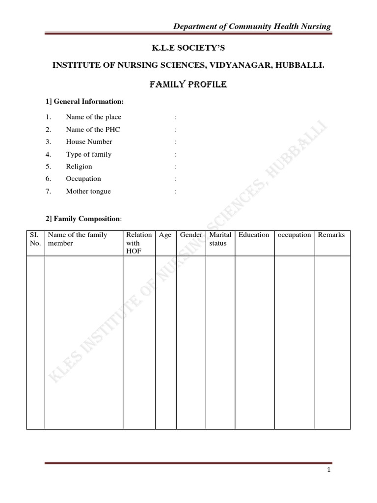 Family Health Profile Template | PDF | Public Health