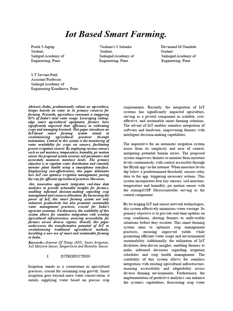 Iot Based Smart Farming Ieee 22-1 | PDF | Internet Of Things | Agriculture