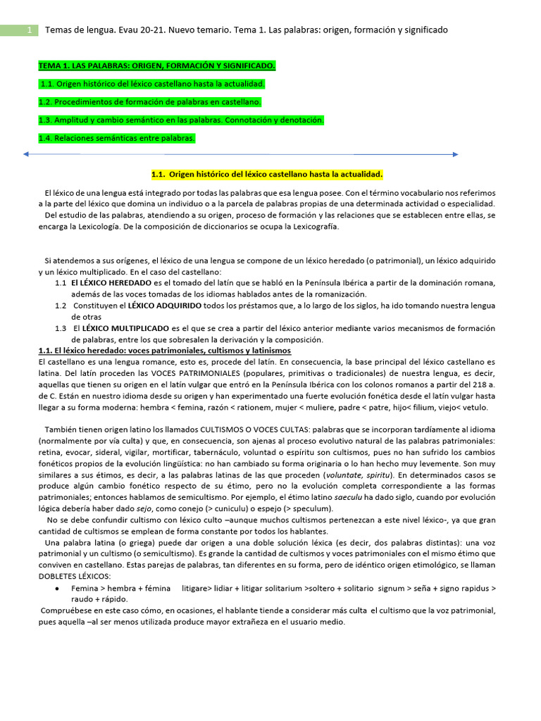 Tema 1. Lengua Completo (Con Los Cuatro Epígrafes) | PDF | Léxico ...